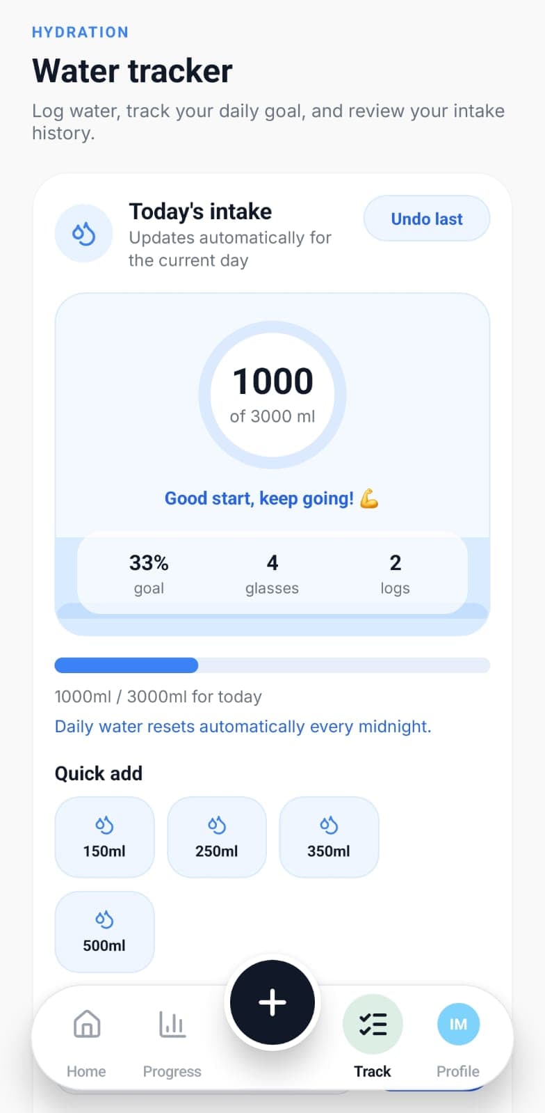 Hydration Tracking Companion screen preview